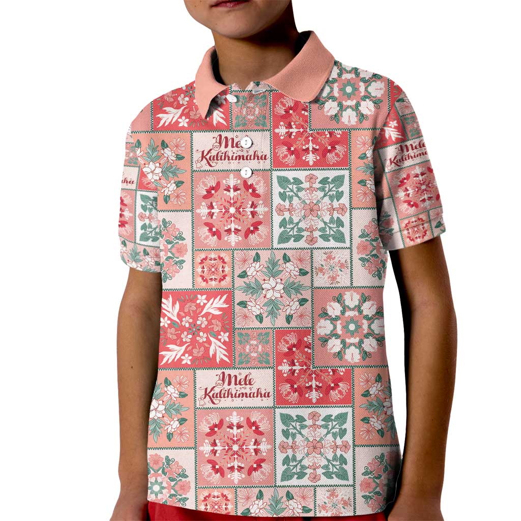 Mele Kalikimaka Hawaii Christmas Kid Polo Shirt Ulaula Seamless Floral Motif - Polynesian Pride