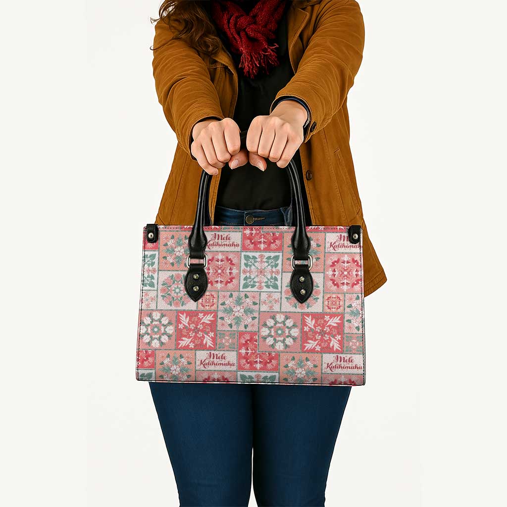 Mele Kalikimaka Hawaii Christmas Leather Bag Ulaula Seamless Floral Motif - Polynesian Pride