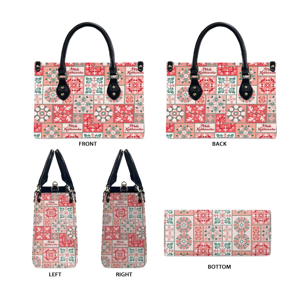 Mele Kalikimaka Hawaii Christmas Leather Bag Ulaula Seamless Floral Motif - Polynesian Pride
