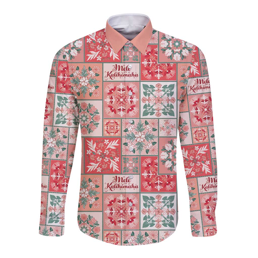 Mele Kalikimaka Hawaii Christmas Long Sleeve Button Shirt Ulaula Seamless Floral Motif - Polynesian Pride