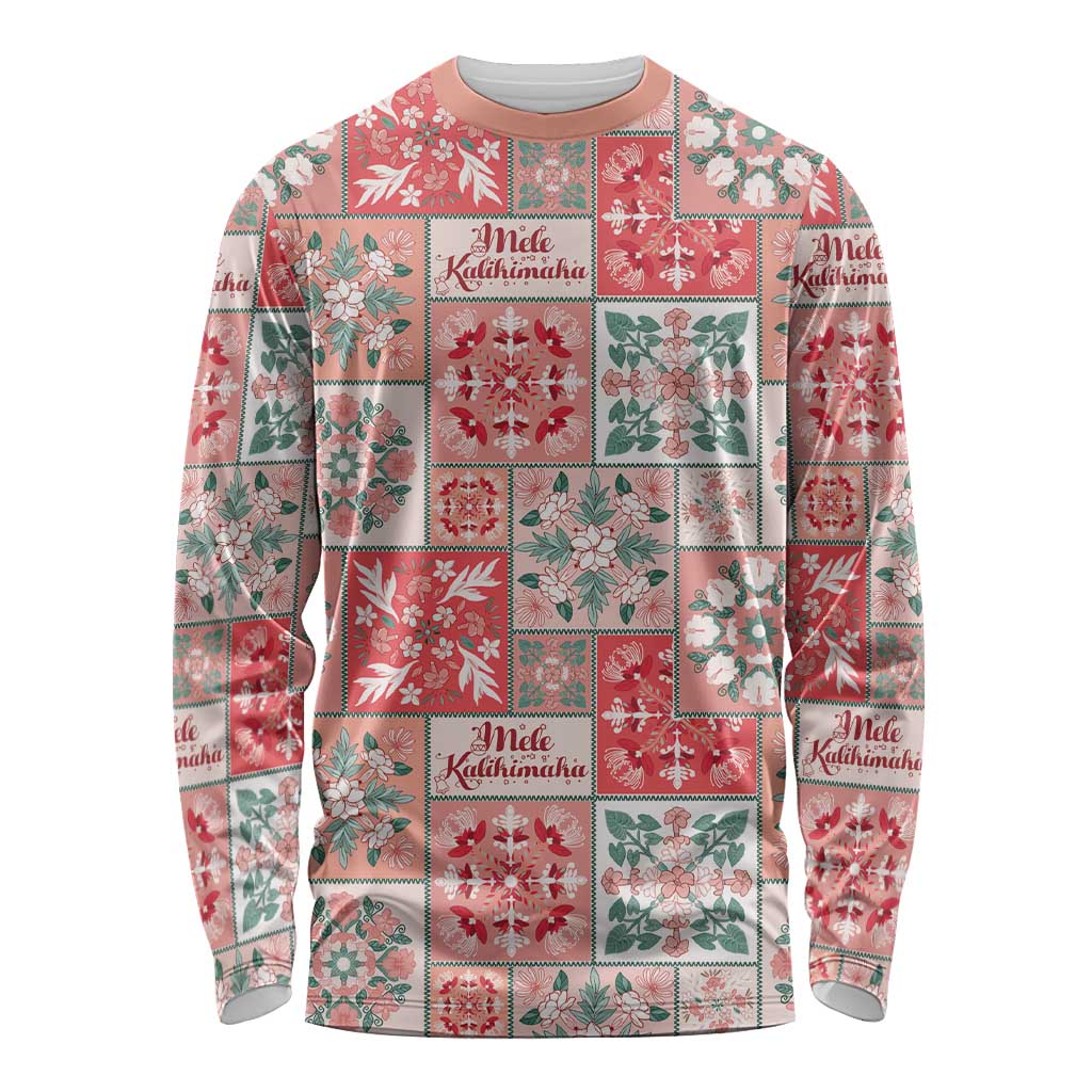 Mele Kalikimaka Hawaii Christmas Long Sleeve Shirt Ulaula Seamless Floral Motif - Polynesian Pride