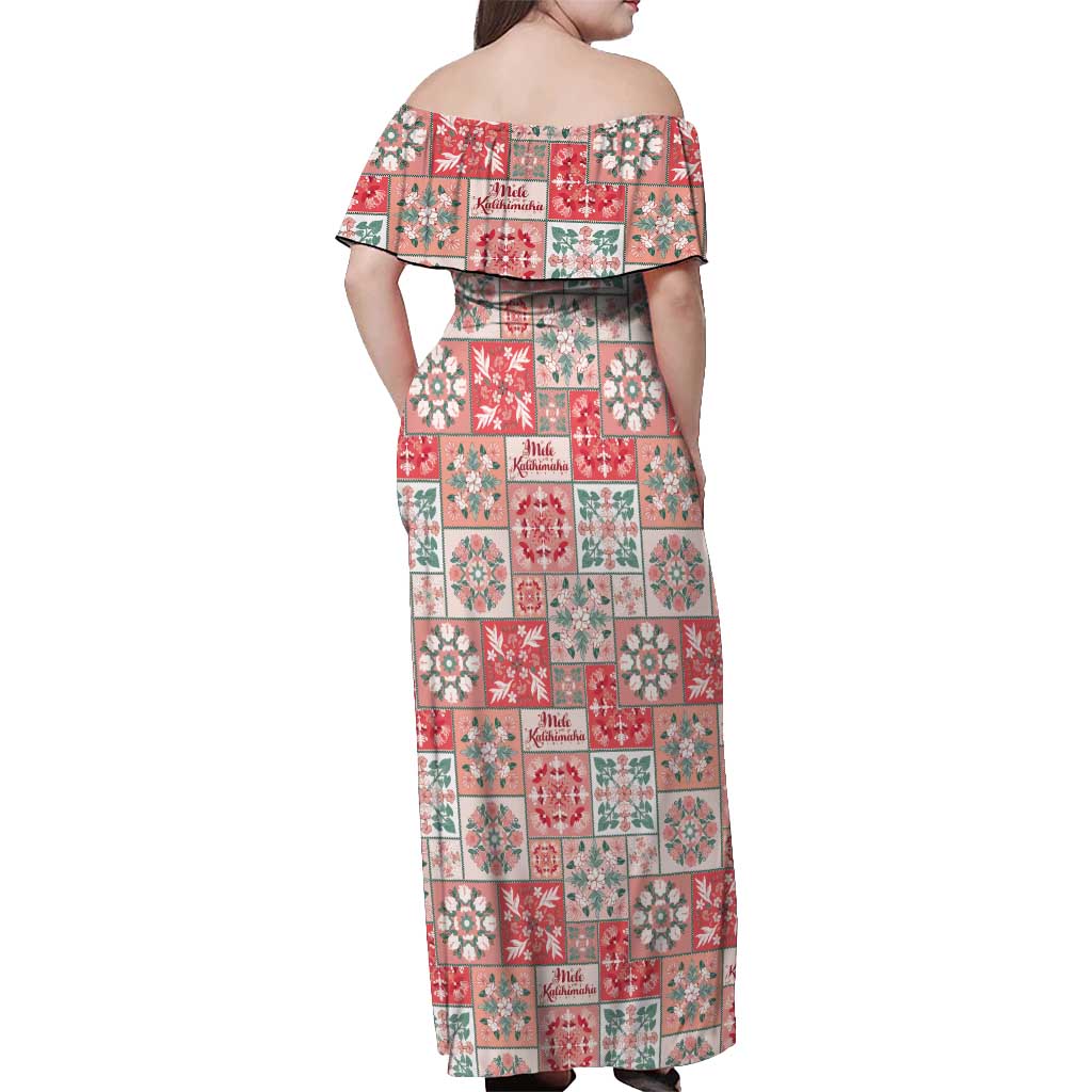 Mele Kalikimaka Hawaii Christmas Off Shoulder Maxi Dress Ulaula Seamless Floral Motif - Polynesian Pride