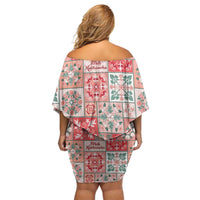 Mele Kalikimaka Hawaii Christmas Off Shoulder Short Dress Ulaula Seamless Floral Motif - Polynesian Pride