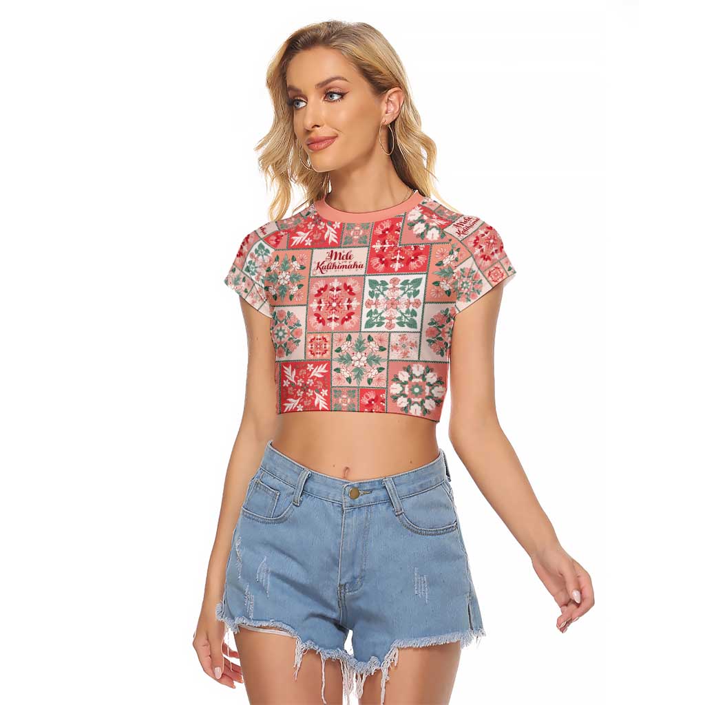 Mele Kalikimaka Hawaii Christmas Raglan Cropped T Shirt Ulaula Seamless Floral Motif - Polynesian Pride