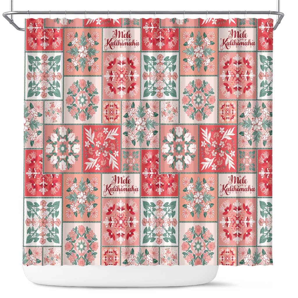 Mele Kalikimaka Hawaii Christmas Shower Curtain Ulaula Seamless Floral Motif - Polynesian Pride