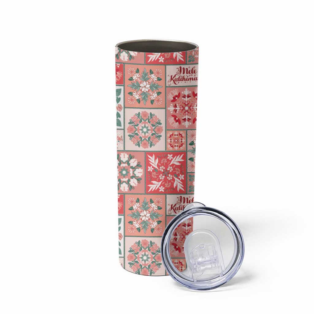 Mele Kalikimaka Hawaii Christmas Skinny Tumbler Ulaula Seamless Floral Motif - Polynesian Pride