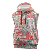 Mele Kalikimaka Hawaii Christmas Sleeveless Hoodie Ulaula Seamless Floral Motif - Polynesian Pride