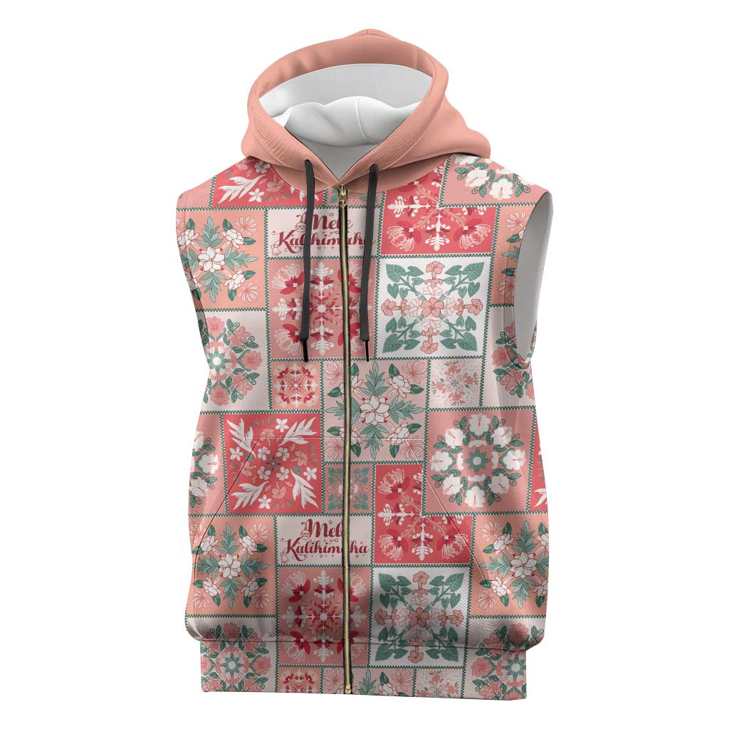 Mele Kalikimaka Hawaii Christmas Sleeveless Zip Hoodie Ulaula Seamless Floral Motif - Polynesian Pride