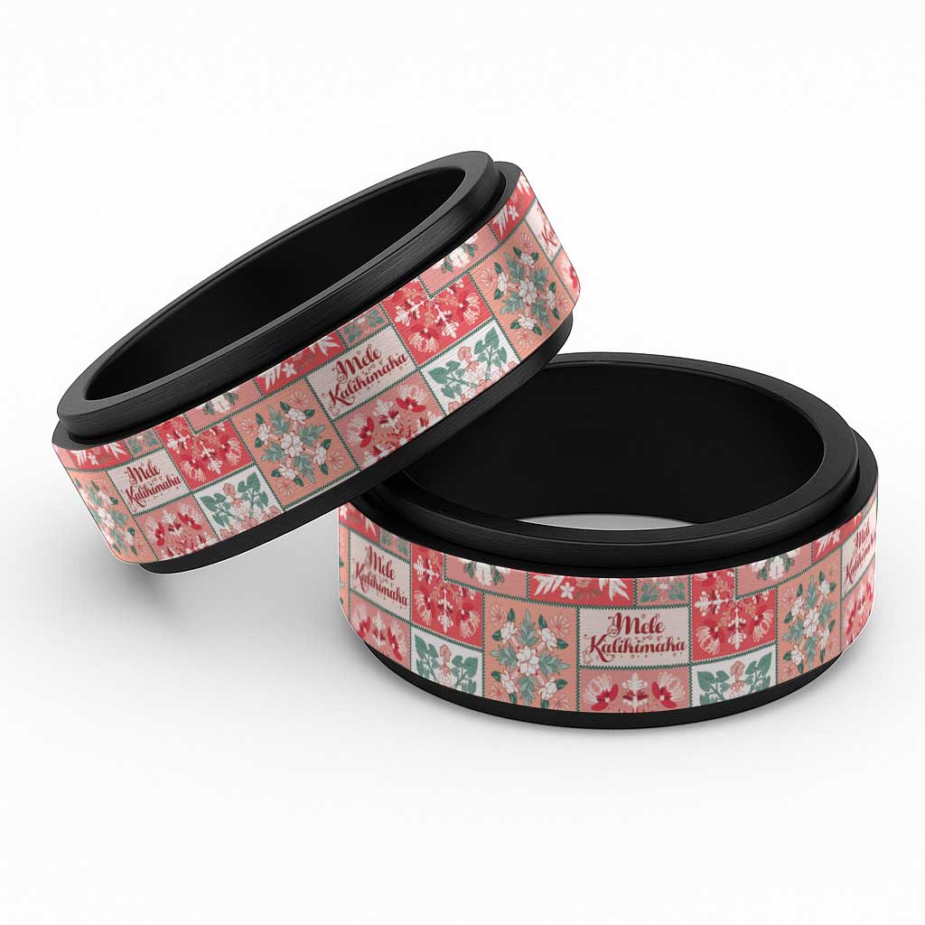 Mele Kalikimaka Hawaii Christmas Spinner Ring Ulaula Seamless Floral Motif LT9 Black Red - Polynesian Pride