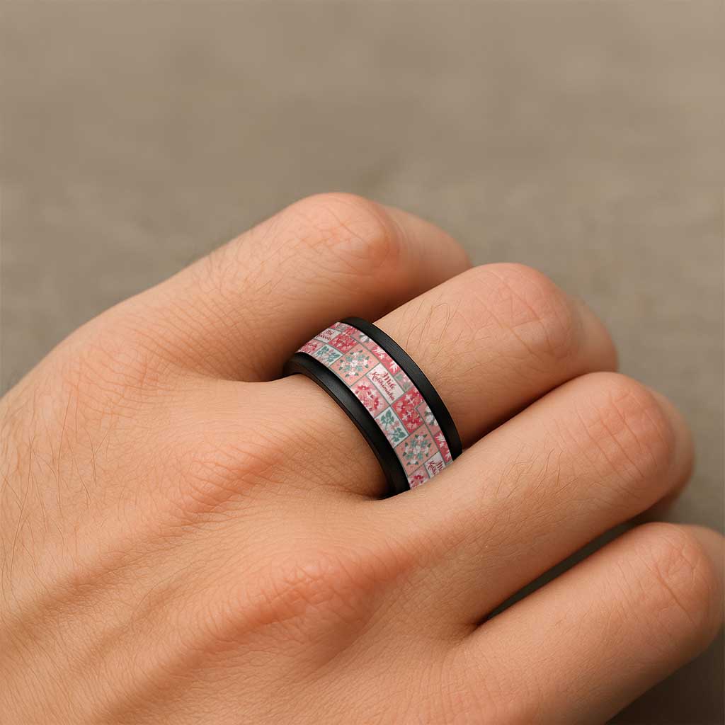 Mele Kalikimaka Hawaii Christmas Spinner Ring Ulaula Seamless Floral Motif LT9 - Polynesian Pride
