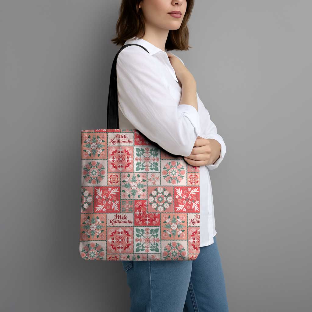 Mele Kalikimaka Hawaii Christmas Tote Bag Ulaula Seamless Floral Motif - Polynesian Pride