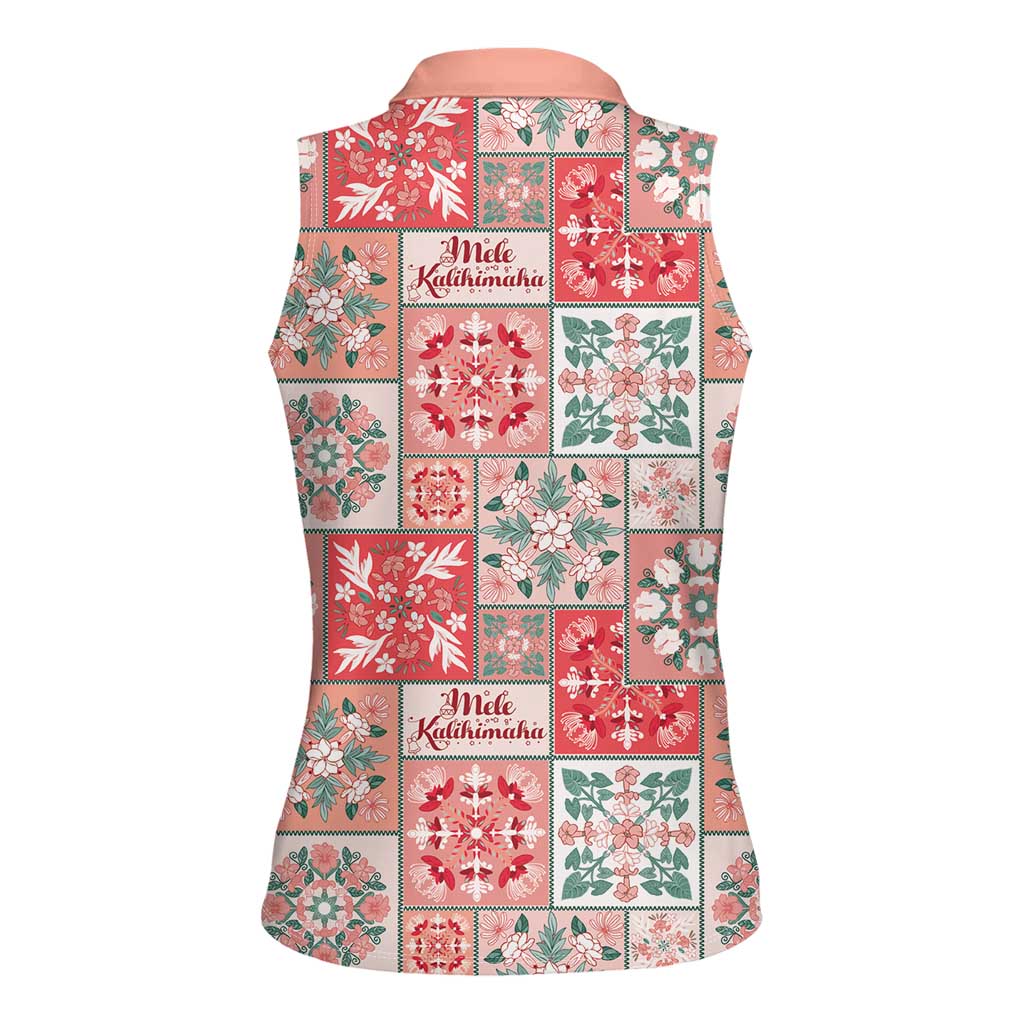 Mele Kalikimaka Hawaii Christmas Women Sleeveless Polo Shirt Ulaula Seamless Floral Motif LT9 - Polynesian Pride