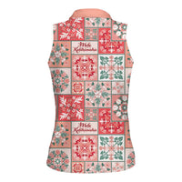 Mele Kalikimaka Hawaii Christmas Women Sleeveless Polo Shirt Ulaula Seamless Floral Motif LT9 - Polynesian Pride