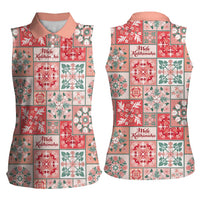 Mele Kalikimaka Hawaii Christmas Women Sleeveless Polo Shirt Ulaula Seamless Floral Motif LT9 - Polynesian Pride