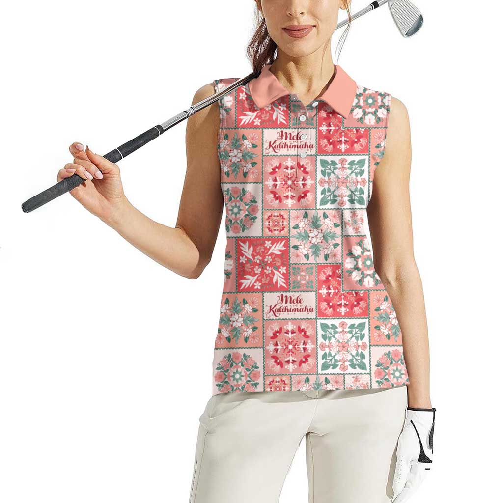 Mele Kalikimaka Hawaii Christmas Women Sleeveless Polo Shirt Ulaula Seamless Floral Motif LT9 - Polynesian Pride