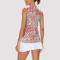 Mele Kalikimaka Hawaii Christmas Women Sleeveless Polo Shirt Ulaula Seamless Floral Motif LT9 - Polynesian Pride