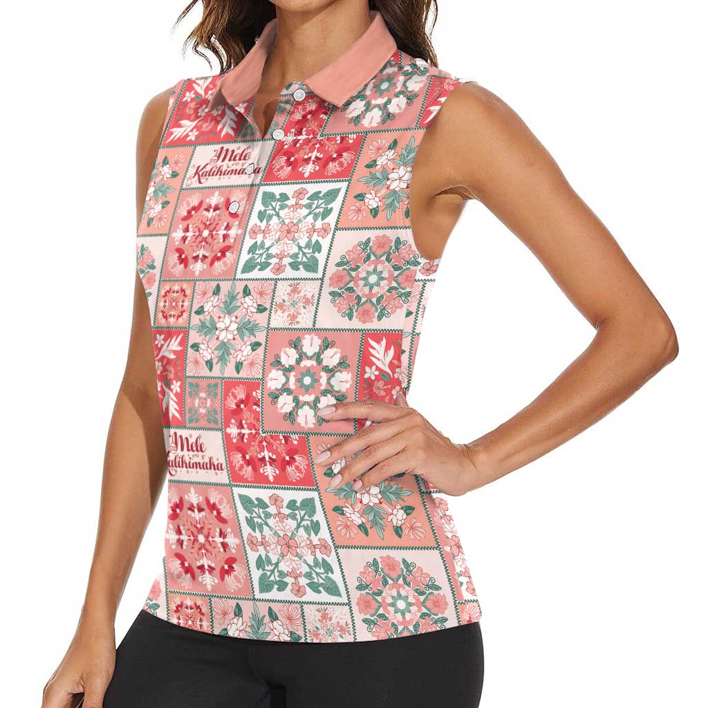Mele Kalikimaka Hawaii Christmas Women Sleeveless Polo Shirt Ulaula Seamless Floral Motif LT9 - Polynesian Pride