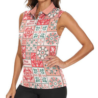 Mele Kalikimaka Hawaii Christmas Women Sleeveless Polo Shirt Ulaula Seamless Floral Motif LT9 - Polynesian Pride