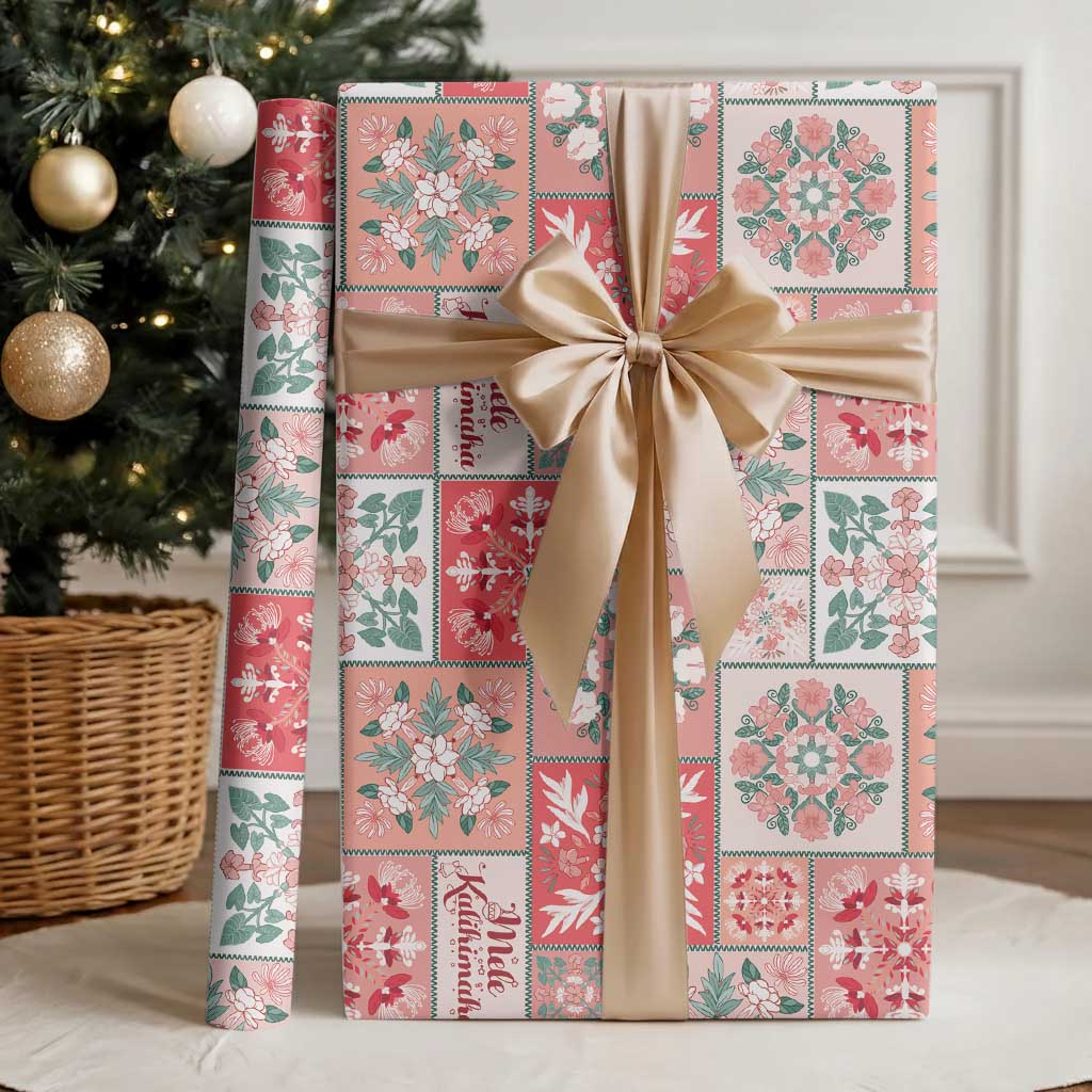 Mele Kalikimaka Hawaii Christmas Wrapping Paper Ulaula Seamless Floral Motif - Polynesian Pride