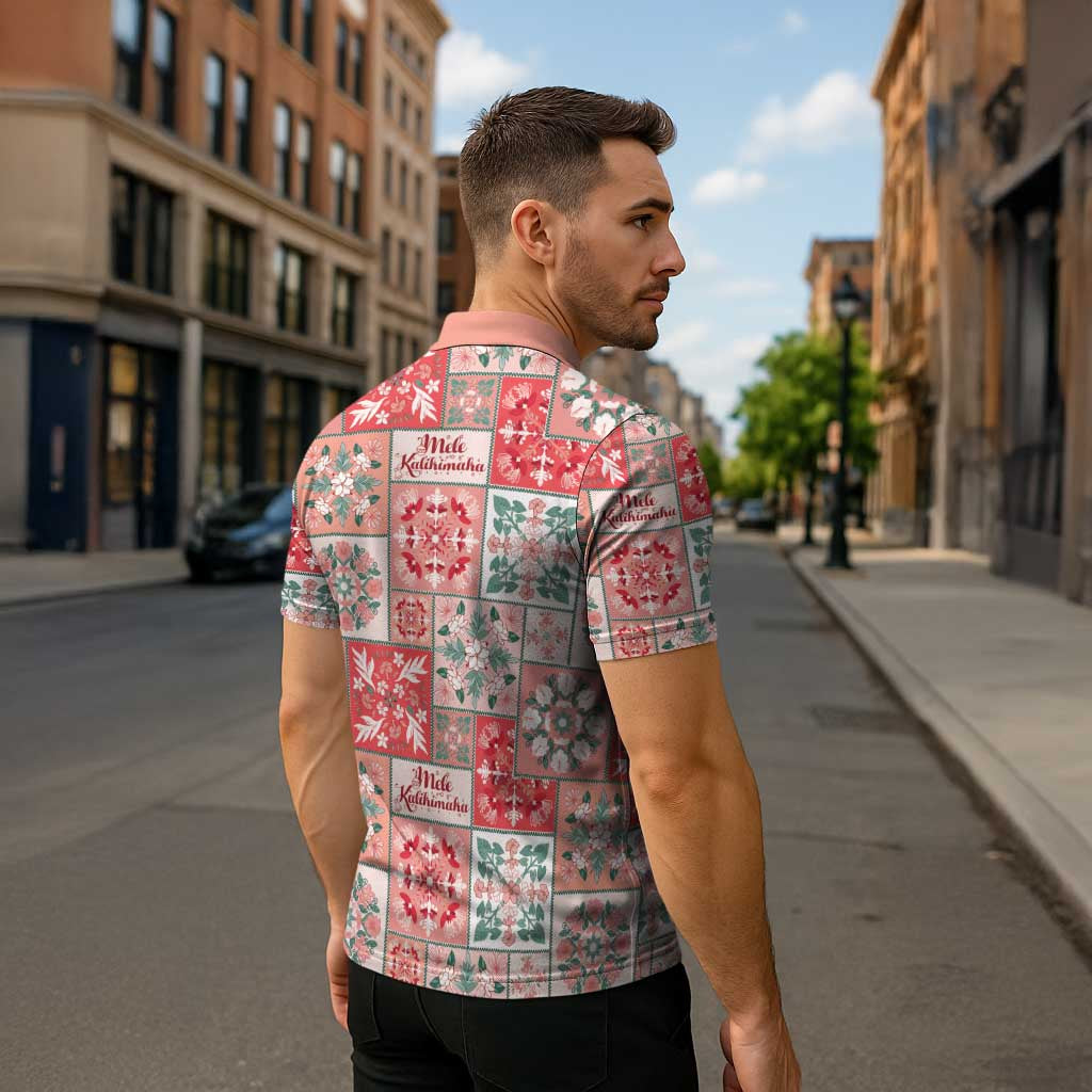 Mele Kalikimaka Hawaii Christmas Zipper Polo Shirt Ulaula Seamless Floral Motif - Polynesian Pride