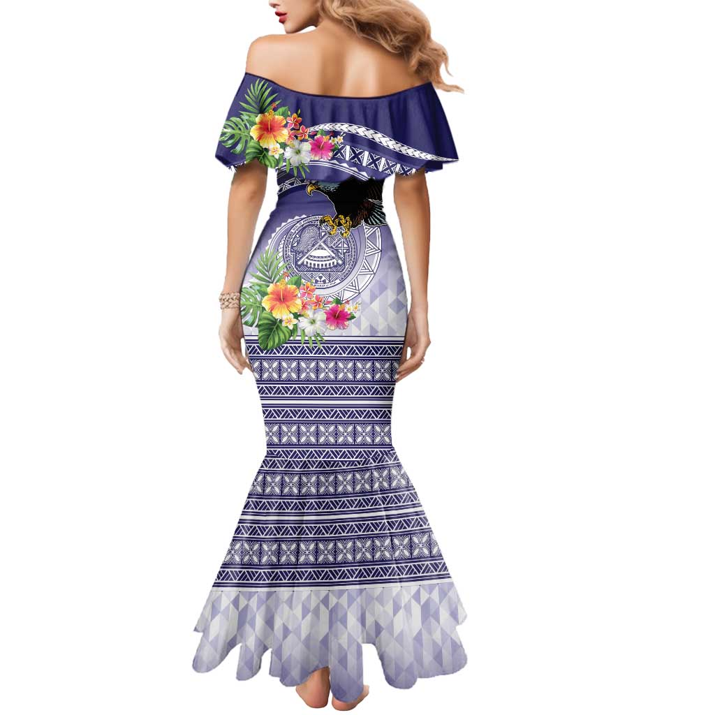 American Samoa Bald Eagle Mermaid Dress Polynesian Tropical Flowers