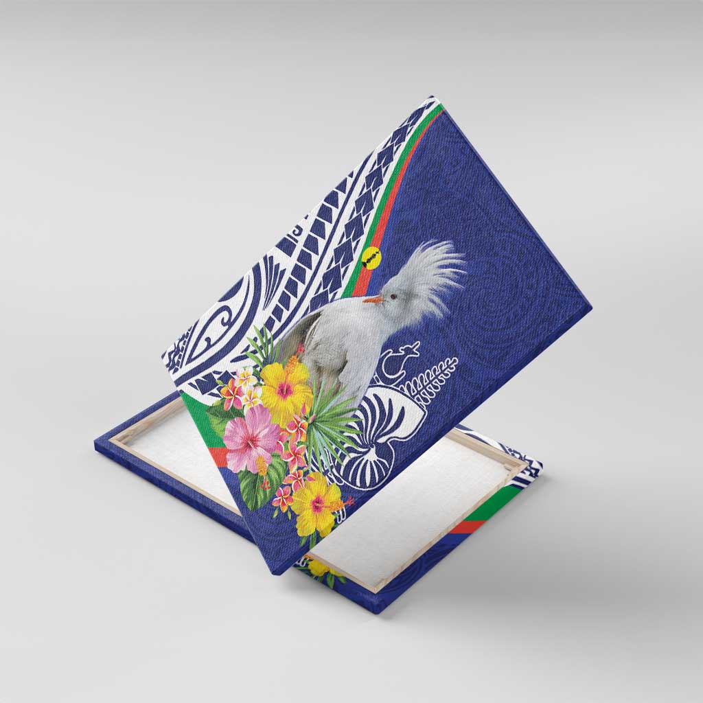 New Caledonia Kagu Bird Canvas Wall Art Polynesian Tropical Flowers LT9 With Frame Blue - Polynesian Pride