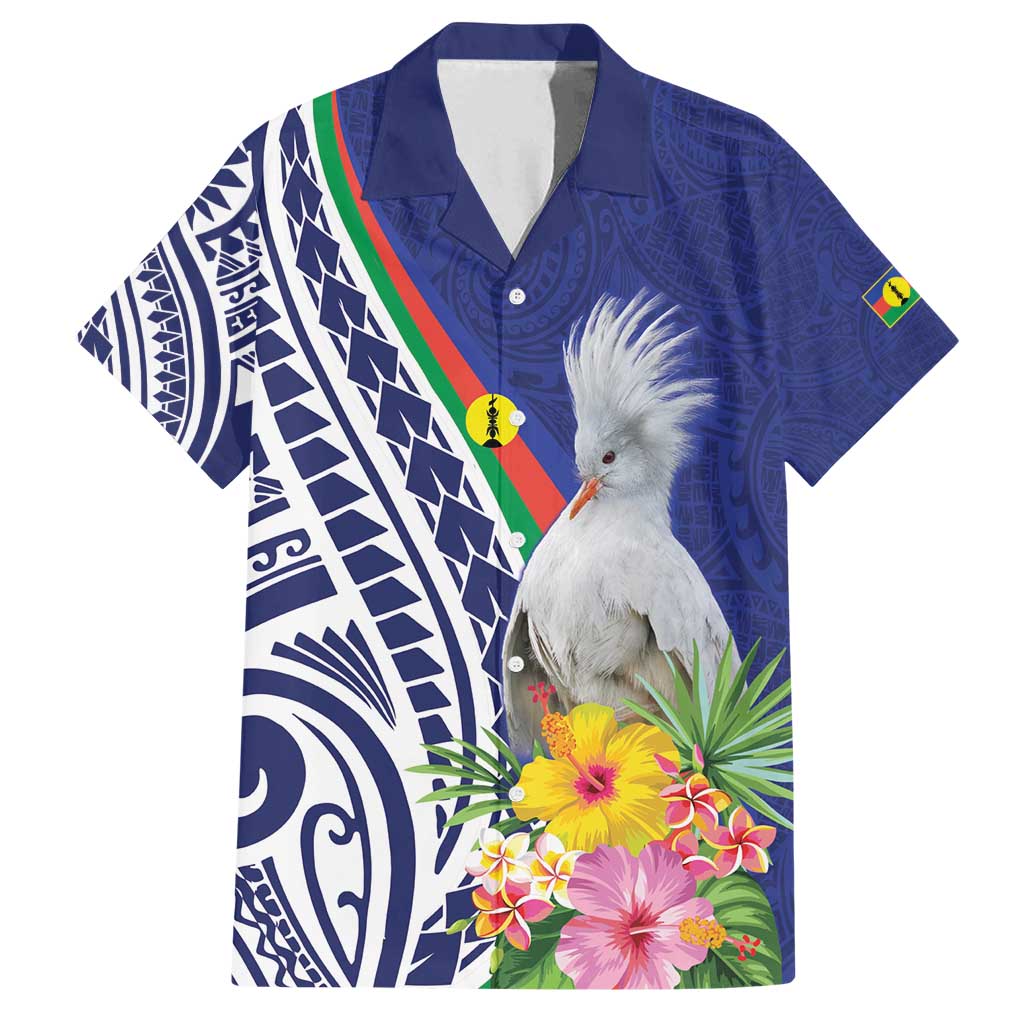 New Caledonia Kagu Bird Family Matching Off Shoulder Short Dress and Hawaiian Shirt Polynesian Tropical Flowers LT9 Dad's Shirt - Short Sleeve Blue - Polynesian Pride