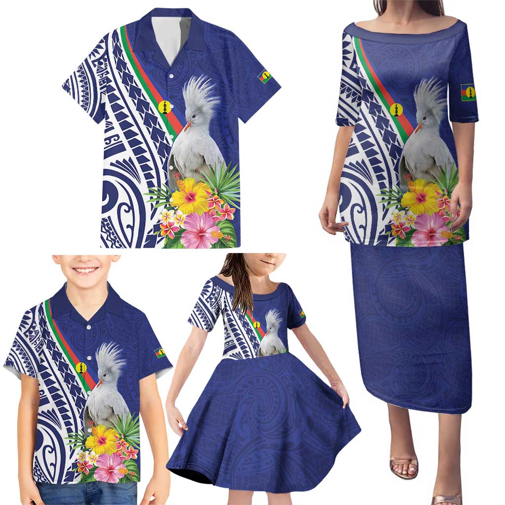 New Caledonia Kagu Bird Family Matching Puletasi and Hawaiian Shirt Polynesian Tropical Flowers LT9 - Polynesian Pride