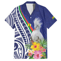 New Caledonia Kagu Bird Family Matching Puletasi and Hawaiian Shirt Polynesian Tropical Flowers LT9 Dad's Shirt - Short Sleeve Blue - Polynesian Pride