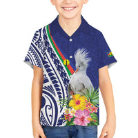 New Caledonia Kagu Bird Family Matching Puletasi and Hawaiian Shirt Polynesian Tropical Flowers LT9 Son's Shirt Blue - Polynesian Pride