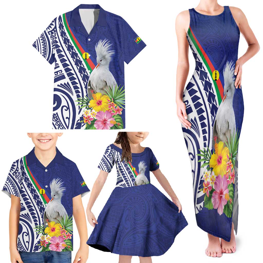 New Caledonia Kagu Bird Family Matching Tank Maxi Dress and Hawaiian Shirt Polynesian Tropical Flowers LT9 - Polynesian Pride