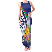 New Caledonia Kagu Bird Family Matching Tank Maxi Dress and Hawaiian Shirt Polynesian Tropical Flowers LT9 Mom's Dress Blue - Polynesian Pride