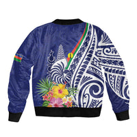 New Caledonia Kagu Bird Sleeve Zip Bomber Jacket Polynesian Tropical Flowers