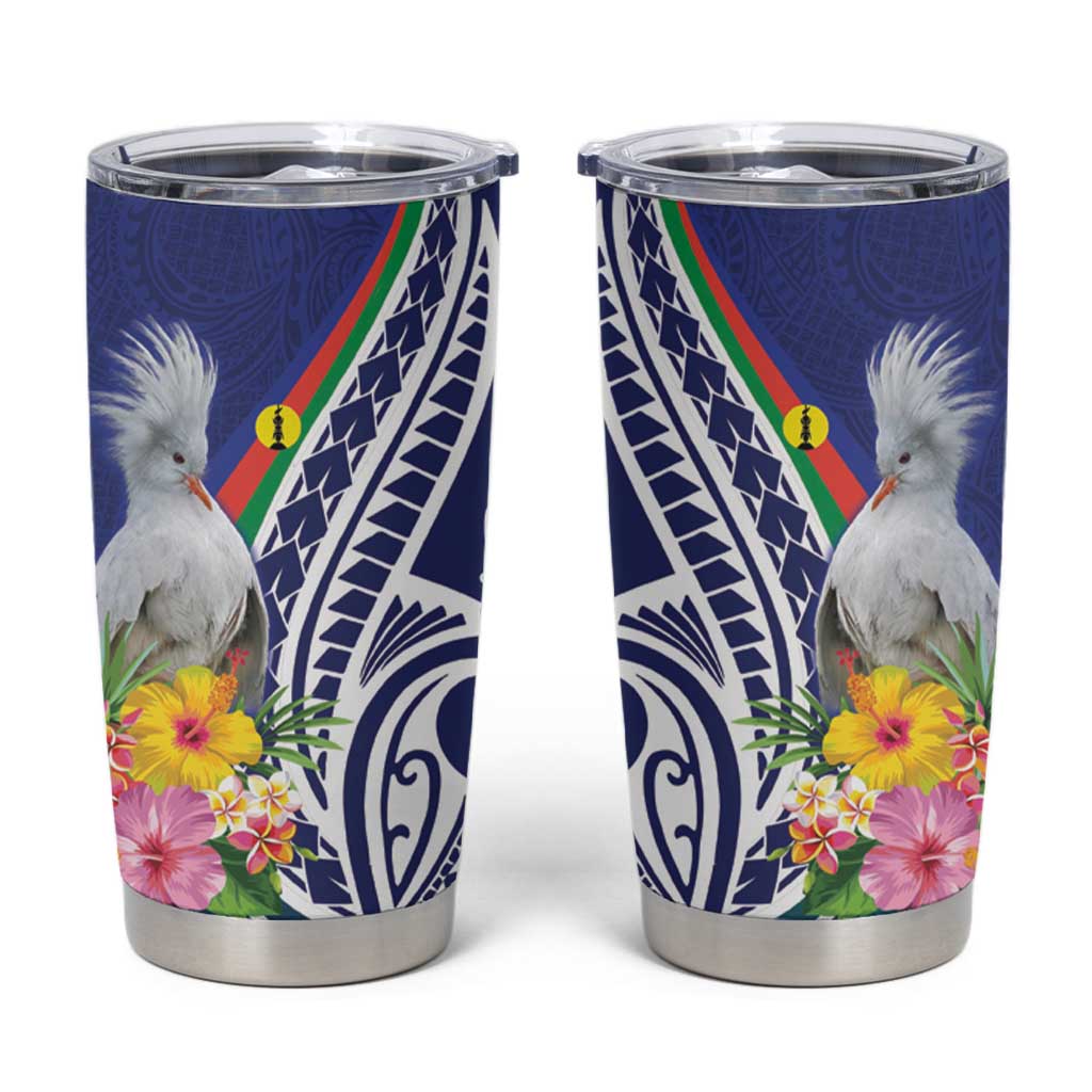 New Caledonia Kagu Bird Tumbler Cup Polynesian Tropical Flowers LT9 Blue - Polynesian Pride