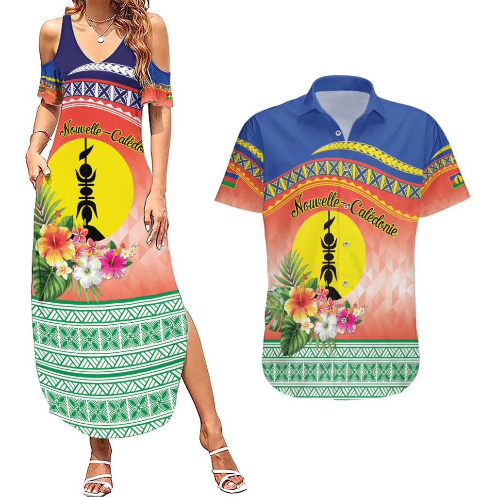 New Caledonia Nautilus Shell Couples Matching Summer Maxi Dress and Hawaiian Shirt Polynesian Tropical Flowers LT9 Red - Polynesian Pride