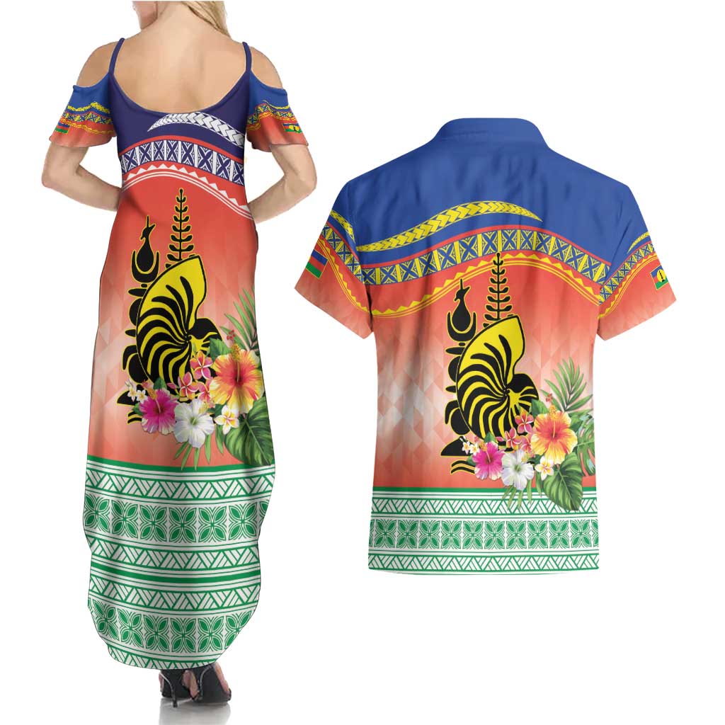 New Caledonia Nautilus Shell Couples Matching Summer Maxi Dress and Hawaiian Shirt Polynesian Tropical Flowers LT9 - Polynesian Pride