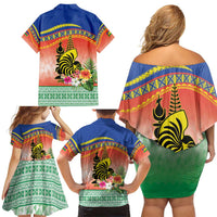 New Caledonia Nautilus Shell Family Matching Off Shoulder Short Dress and Hawaiian Shirt Polynesian Tropical Flowers LT9 - Polynesian Pride