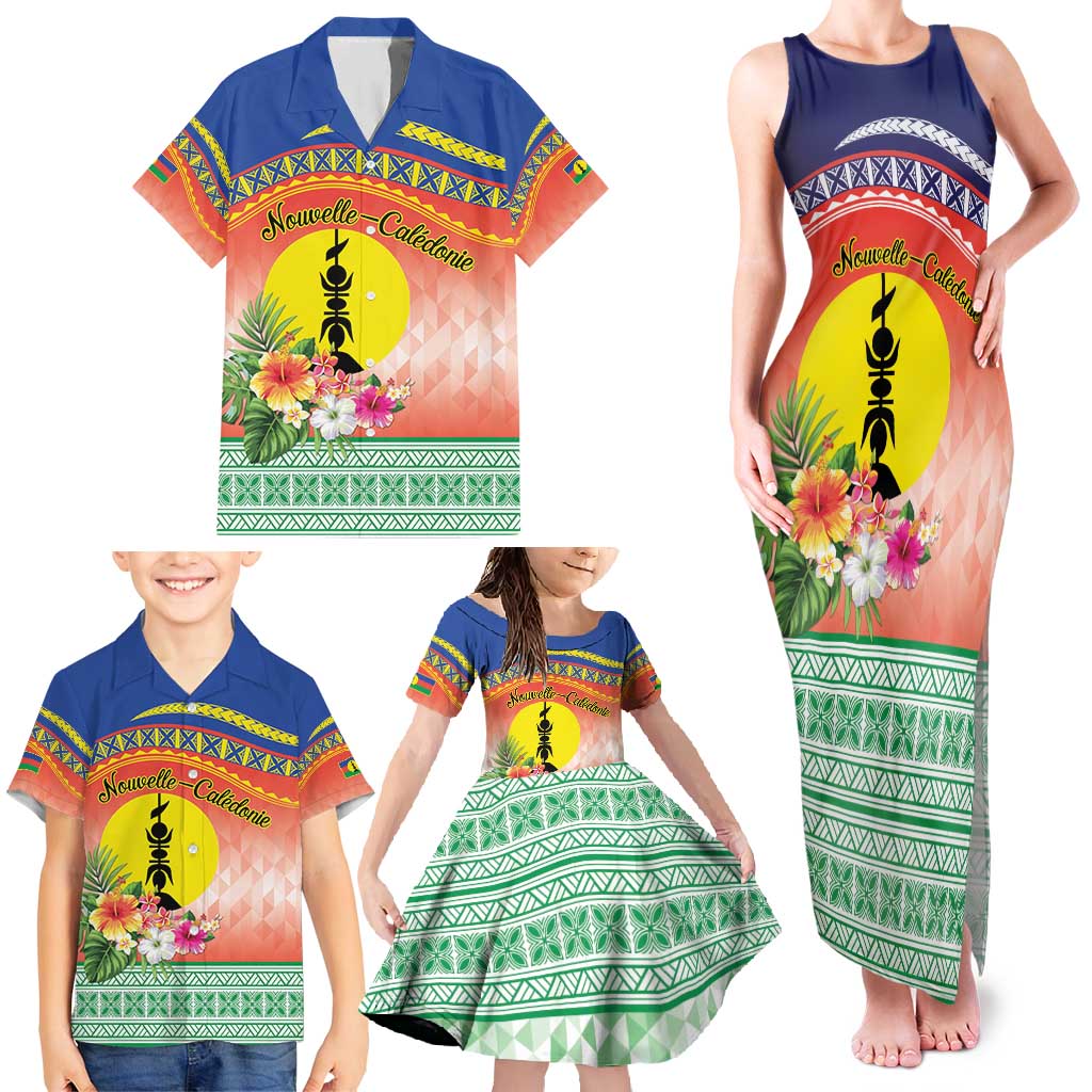 New Caledonia Nautilus Shell Family Matching Tank Maxi Dress and Hawaiian Shirt Polynesian Tropical Flowers LT9 - Polynesian Pride