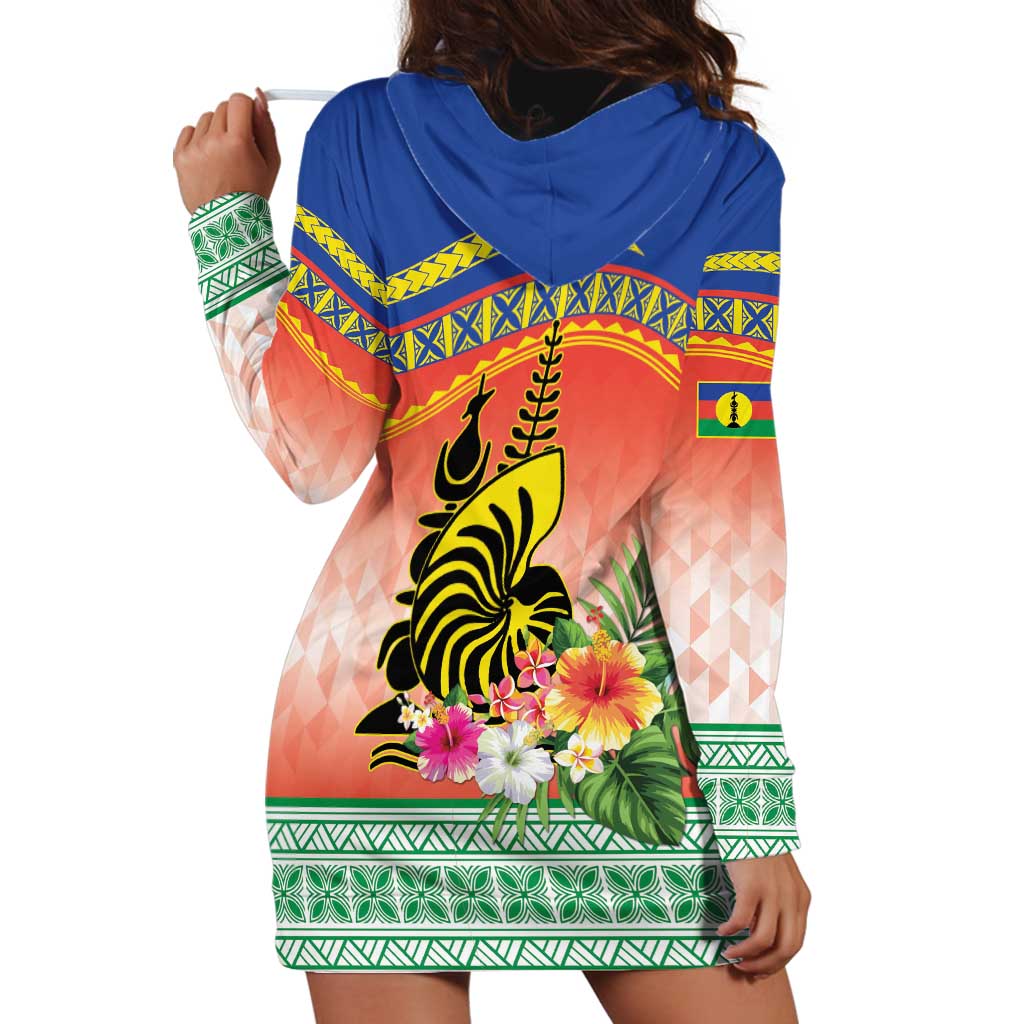 New Caledonia Nautilus Shell Hoodie Dress Polynesian Tropical Flowers LT9 - Polynesian Pride