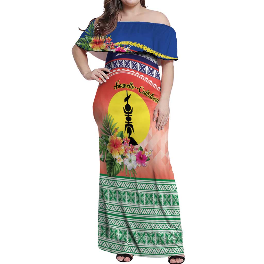 New Caledonia Nautilus Shell Off Shoulder Maxi Dress Polynesian Tropical Flowers LT9 Women Red - Polynesian Pride