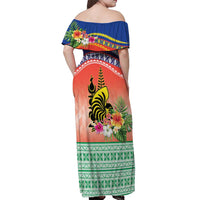 New Caledonia Nautilus Shell Off Shoulder Maxi Dress Polynesian Tropical Flowers LT9 - Polynesian Pride