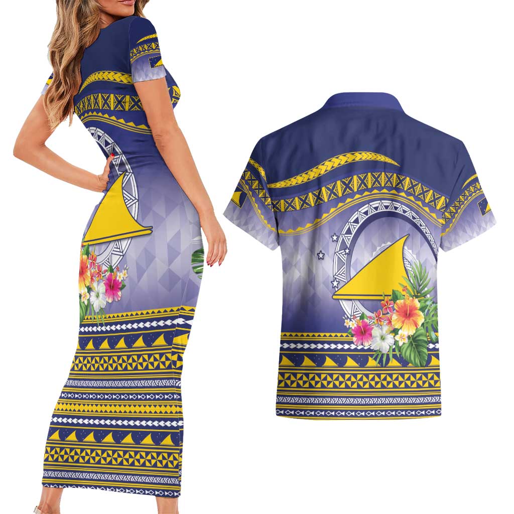 Tokelau Tuluma Couples Matching Short Sleeve Bodycon Dress and Hawaiian Shirt Polynesian Tropical Flowers LT9 - Polynesian Pride