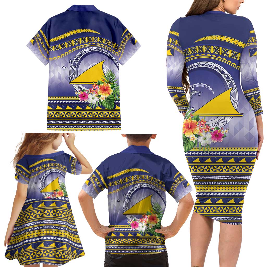 Tokelau Tuluma Family Matching Long Sleeve Bodycon Dress and Hawaiian Shirt Polynesian Tropical Flowers LT9 - Polynesian Pride