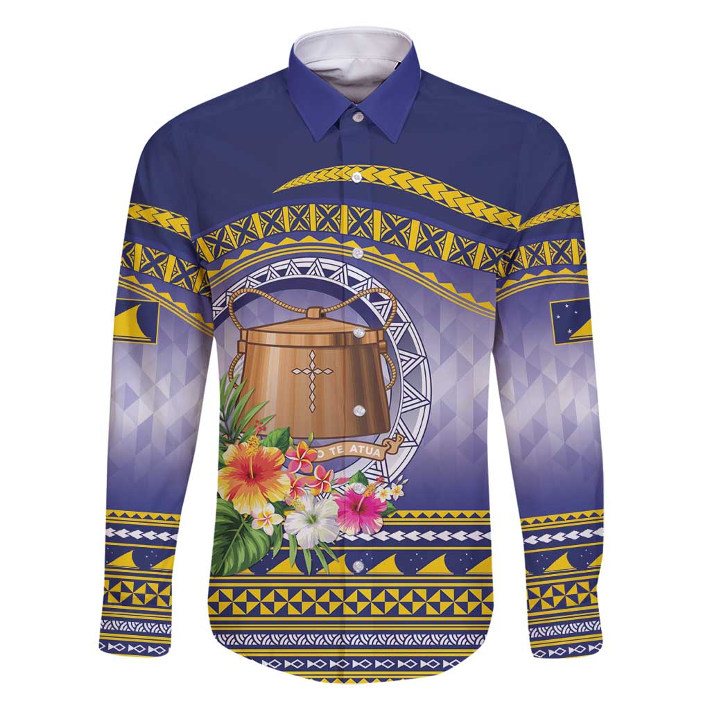 Tokelau Tuluma Family Matching Mermaid Dress and Hawaiian Shirt Polynesian Tropical Flowers LT9 Dad's Shirt - Long Sleeve Blue - Polynesian Pride
