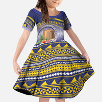 Tokelau Tuluma Family Matching Off The Shoulder Long Sleeve Dress and Hawaiian Shirt Polynesian Tropical Flowers LT9 Daughter's Dress Blue - Polynesian Pride