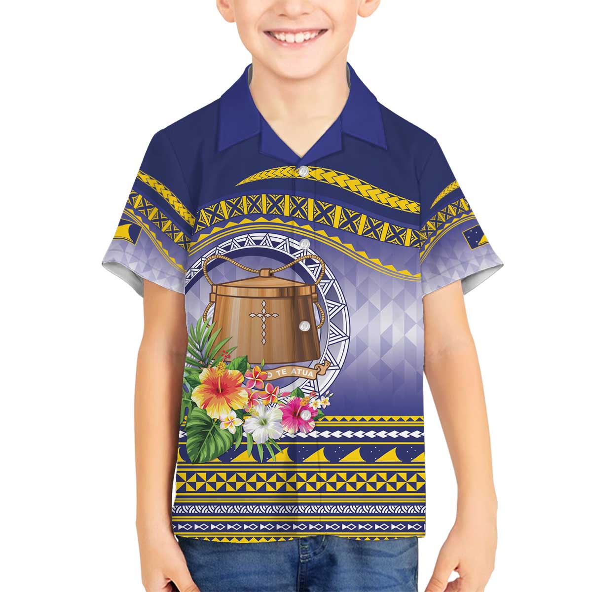 Tokelau Tuluma Family Matching Off The Shoulder Long Sleeve Dress and Hawaiian Shirt Polynesian Tropical Flowers LT9 Son's Shirt Blue - Polynesian Pride