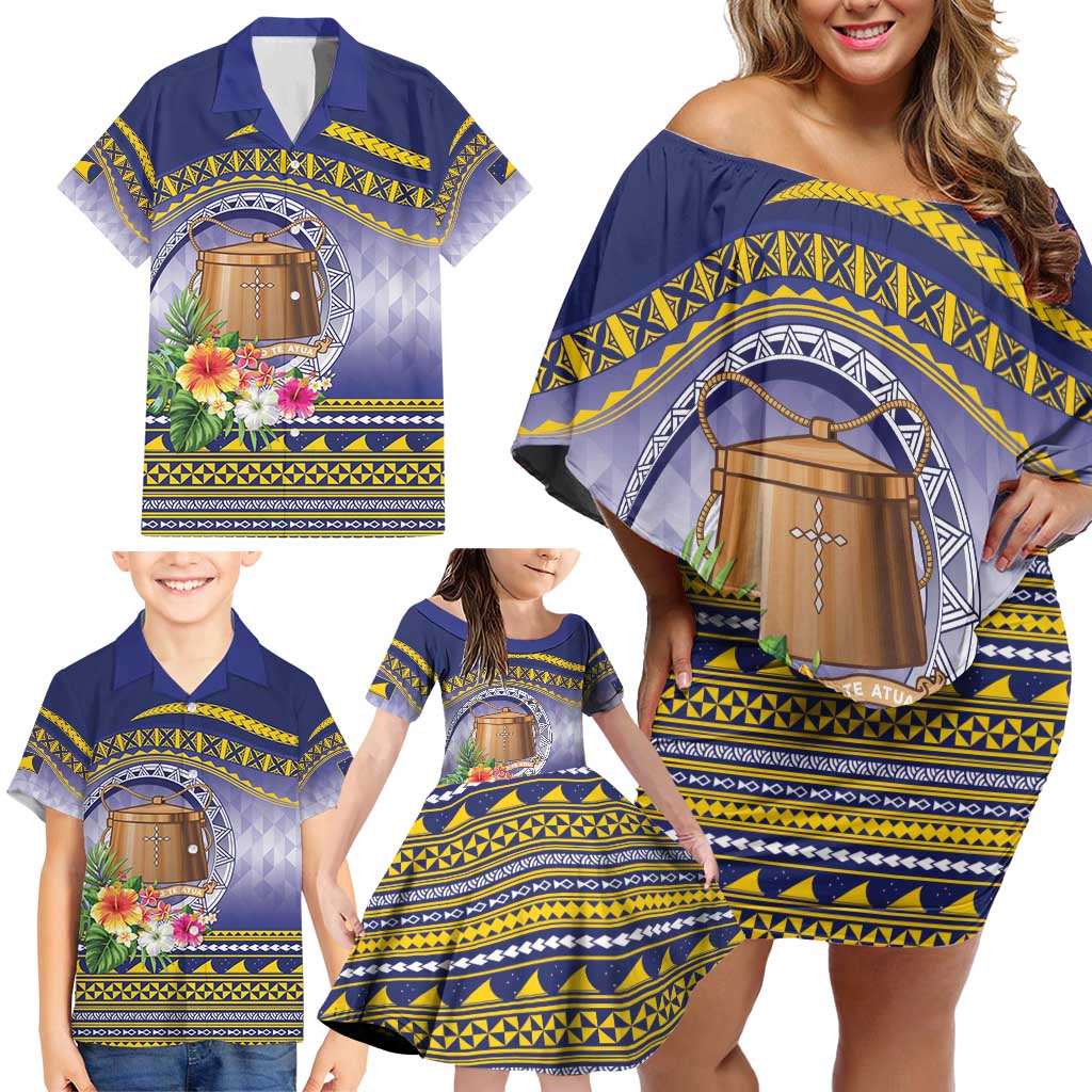 Tokelau Tuluma Family Matching Off Shoulder Short Dress and Hawaiian Shirt Polynesian Tropical Flowers LT9 - Polynesian Pride