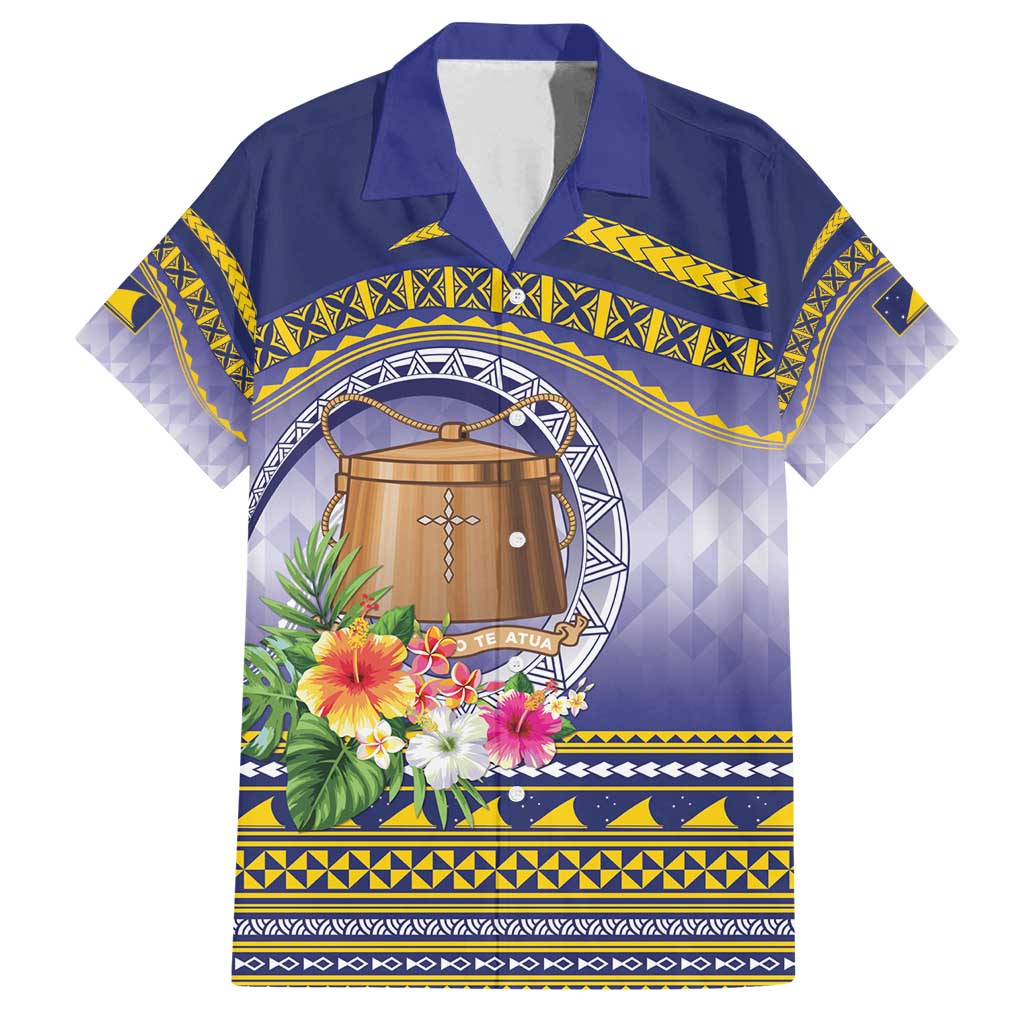 Tokelau Tuluma Family Matching Off Shoulder Short Dress and Hawaiian Shirt Polynesian Tropical Flowers LT9 Dad's Shirt - Short Sleeve Blue - Polynesian Pride