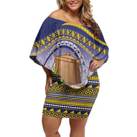 Tokelau Tuluma Family Matching Off Shoulder Short Dress and Hawaiian Shirt Polynesian Tropical Flowers LT9 Mom's Dress Blue - Polynesian Pride