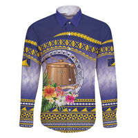 Tokelau Tuluma Family Matching Puletasi and Hawaiian Shirt Polynesian Tropical Flowers LT9 Dad's Shirt - Long Sleeve Blue - Polynesian Pride